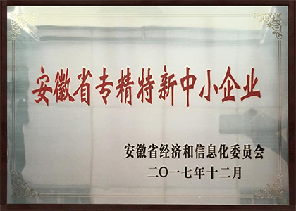2017年荣获安徽省专精特新中小企业 